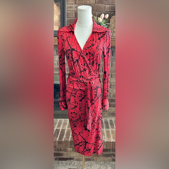 Diane Von Furstenberg Dresses & Skirts - Iconic DVF Splatter Print Silk Jersey Wrap Dress Vintage Collection Reissue 8